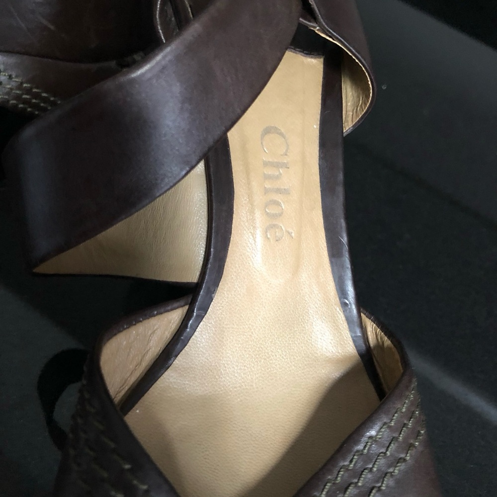 Chloé Brown Leather Platform Wedge Sandals 38.5 Made Italy Designer Heels - Picture 9 of 9